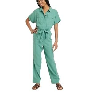 Universal Thread Women's Short Sleeve Linen Boilersuit‎ Green Size 4